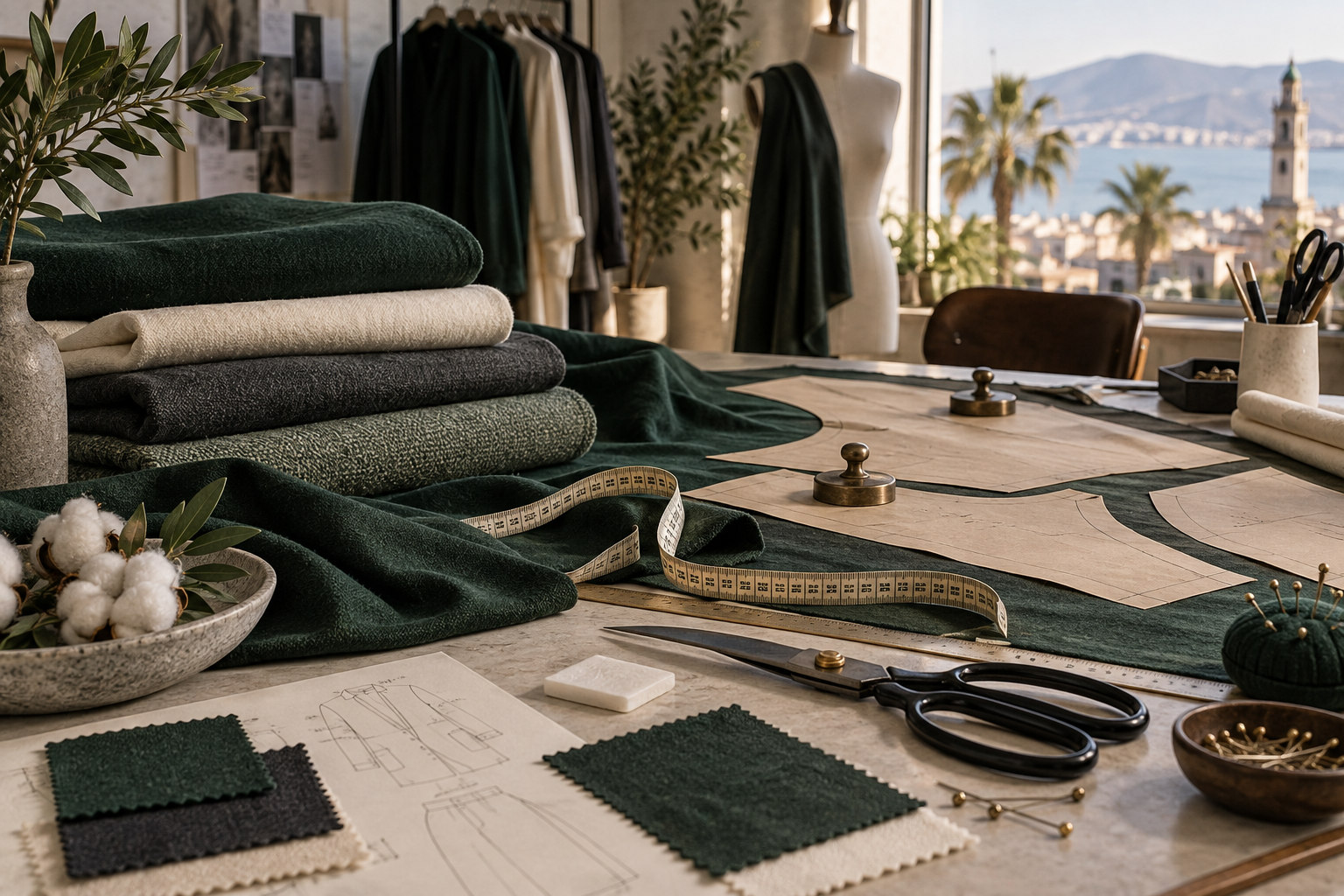 Organic cotton and bamboo fabric swatches for clothing product development
